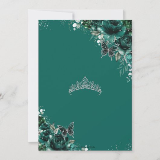 キンセアニラエメラルドグリーンフローラ蝶ティアラ 招待状 (裏面)