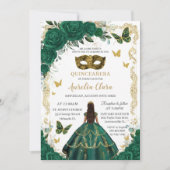 キンセアニラエメラルドグリーンフローラ金ゴールドマスカレード 招待状 (正面)