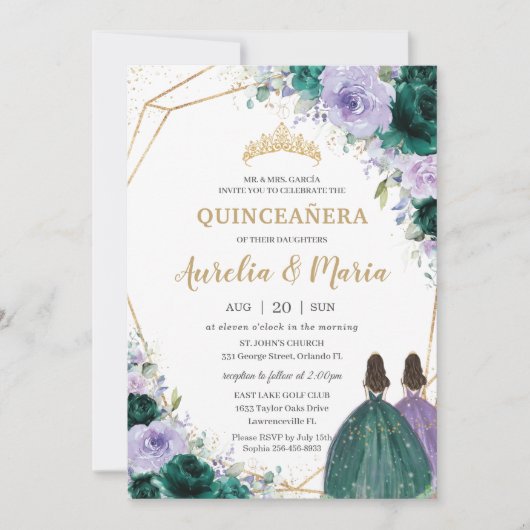 キンセアニラエメラルドグリーン薄紫フローラツインズ 招待状 (正面)