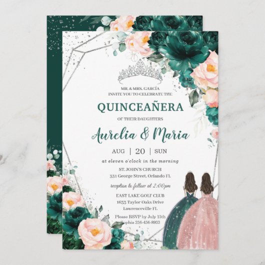 キンセアニラエメラルドグリーン赤面フローラツインズ 招待状 (正面/裏面)