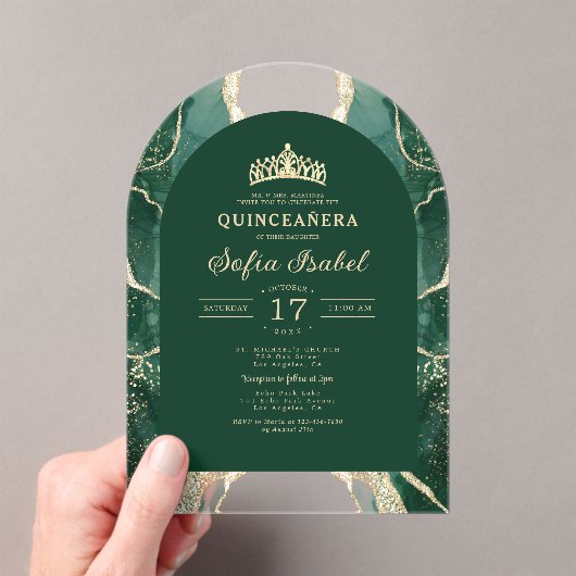 キンセアニラエメラルドグリーン金ゴールドゲートエレガントト アクリル招待状 (インサイチュ (ポータブル))