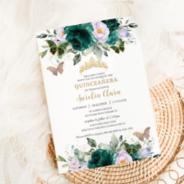 キンセアニラエメラルドパープルフローラ金ゴールド蝶 招待状