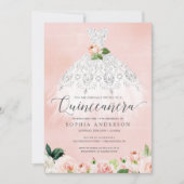 キンセアニラエレガントフローラドレス15誕生日Inv 招待状 (正面)
