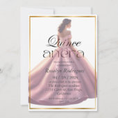 キンセアニラエレガントモダンバラピンクドレス 招待状 (正面)