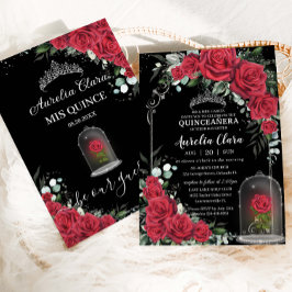 キンセアニラエンチャントレッドローズブラックフローラシルバー 招待状