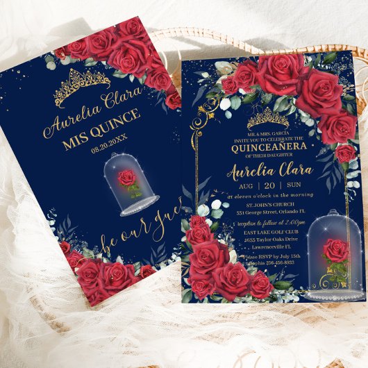 キンセアニラエンチャントレッドローゼスフローラネイビーブルー 招待状