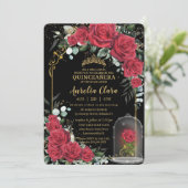 キンセアニラエンチャントレッドローゼスフローラブラック金ゴールド 招待状 (スタンド正面)