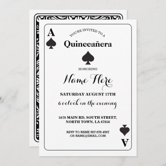 キンセアニラエース遊スペードズカードベガス誕生日 招待状 (正面/裏面)