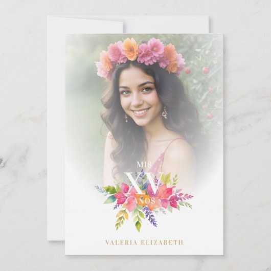 キンセアニラカラフルの花と葉の写真 招待状 (正面)