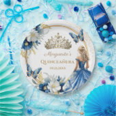 キンセアニラガールブルーフローラ金ゴールドティアラバタフライ ペーパープレート (パーティー)