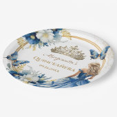 キンセアニラガールブルーフローラ金ゴールドティアラバタフライ ペーパープレート (アングル)