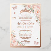 キンセアニラクインズスウィート16赤面フローラバラ金ゴールド 箔招待状 (正面)