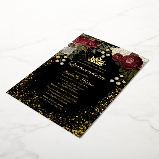 キンセアニラグラムブルゴーニュバラフローラ誕生日 箔招待状 (回転した状態)