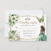 キンセアニラグリーン金ゴールドティアラフローラバタフライRsvp 出欠カード (正面)