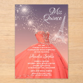 キンセアニラコーラルドレスエッフェルタワー アクリル招待状