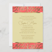 キンセアニラコーラルピンクと金ゴールドフィリグレ渦巻き 招待状 (正面)