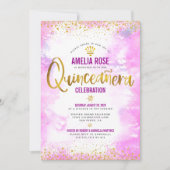 キンセアニラゴールドフォイルピンクウォーターカラーシエレガントック 招待状 (正面)