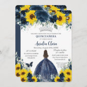 キンセアニラサンフラワーネイビーブルーフローラプリンセス 招待状 (正面/裏面)