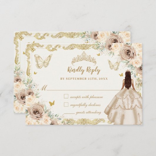 キンセアニラシャンパーニュフローラドレスプリンセス金ゴールド 出欠カード (正面/裏面)