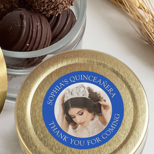 キンセアニラシンプルフォトブルー王室の金ゴールドありがとう ラウンドシール