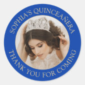 キンセアニラシンプルフォトブルー王室の金ゴールドありがとう ラウンドシール (正面)