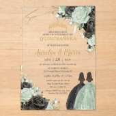 キンセアニラスイート16セージ緑ブラックフローラツインズ アクリル招待状 (正面)