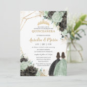 キンセアニラスイート16セージ緑ブラックフローラツインズ 招待状 (スタンド正面)