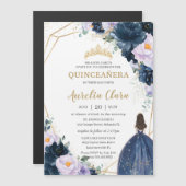 キンセアニラスイート16パープル薄紫ネイビーブルーフローラ マグネット招待状 (正面/裏面)