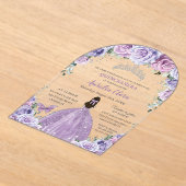 キンセアニラスイート16パープル薄紫フローラガウンArch アクリル招待状 (レイダウン)