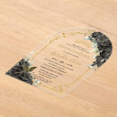 キンセアニラスイート16ブラックバラフローラ金ゴールドアーチ アクリル招待状 (レイダウン)