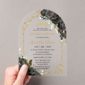 キンセアニラスイート16ブラックバラフローラ金ゴールドアーチ アクリル招待状 (インサイチュ (ポータブル))