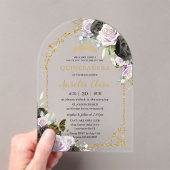 キンセアニラスイート16ブラックパープルフローラ金ゴールドアーチ アクリル招待状 (インサイチュ (ポータブル))