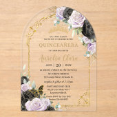 キンセアニラスイート16ブラックパープルフローラ金ゴールドアーチ アクリル招待状 (正面)