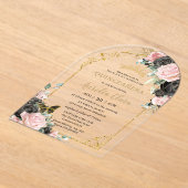 キンセアニラスイート16ブラックピンクフローラ金ゴールドアーチ アクリル招待状 (レイダウン)