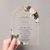 キンセアニラスイート16ブラックピンクフローラ金ゴールドアーチ アクリル招待状 (インサイチュ (ポータブル))