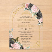 キンセアニラスイート16ブラックピンクフローラ金ゴールドアーチ アクリル招待状 (正面)