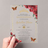 キンセアニラスイート16赤フローラ金ゴールド蝶 アクリル招待状 (インサイチュ (ポータブル))