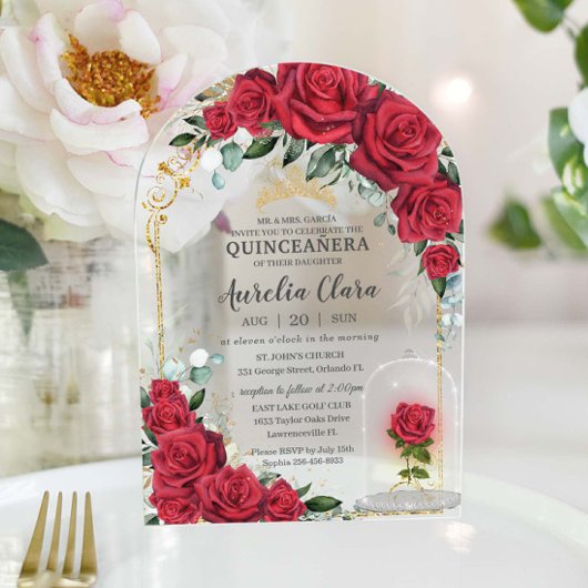 キンセアニラスイート16 XVエンチャントレッドローズフローラ アクリル招待状