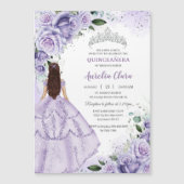 キンセアニラスウィート16パープルラベンダーフローラシルバー マグネット招待状 (正面)