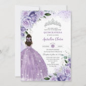 キンセアニラスウィート16パープルラベンダーフローラシルバー 招待状 (正面)