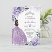 キンセアニラスウィート16パープルラベンダーフローラシルバー 招待状 (スタンド正面)