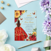 キンセアニラスウィート16レッドローゼスサンフラワーズフローラ アクリル招待状 (インサイチュ (ウェディング))