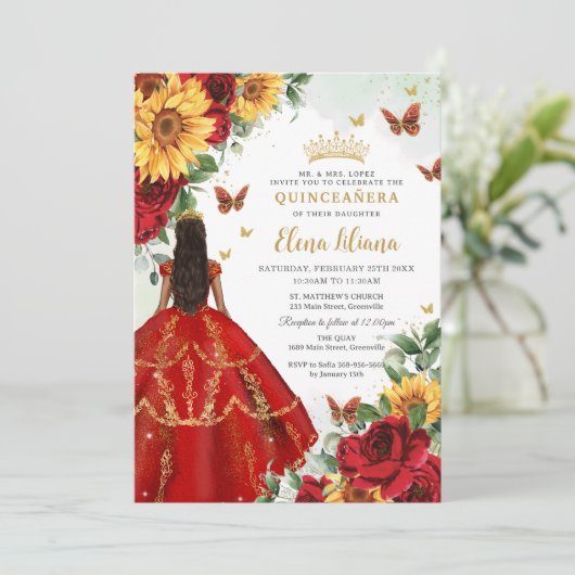 キンセアニラスウィート16レッドローゼスサンフラワーズフローラ 招待状 (スタンド正面)