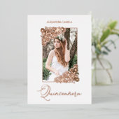 キンセアニラスペインのロマンチックフローラフレーム写真 箔招待状 (立ち正面)
