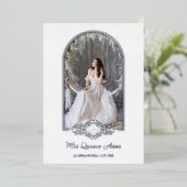 キンセアニラスペインの銀ファンシーアーチ効果写真 箔招待状 (立ち正面)