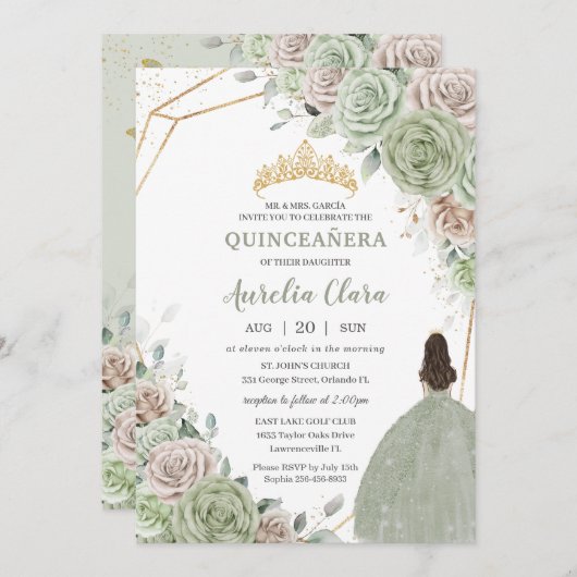 キンセアニラセージグリーンシャンパン金ゴールドフローラ 招待状 (正面/裏面)