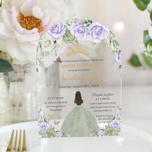 キンセアニラセージグリーンパープル薄紫フローラアーチ アクリル招待状