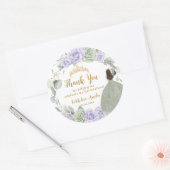 キンセアニラセージグリーンパープル薄紫フローラ金ゴールド ラウンドシール (封筒)