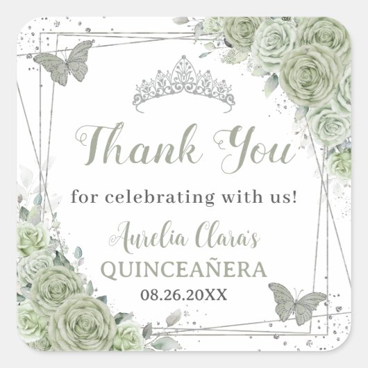 キンセアニラセージグリーンフローラシルバー蝶 スクエアシール (正面)