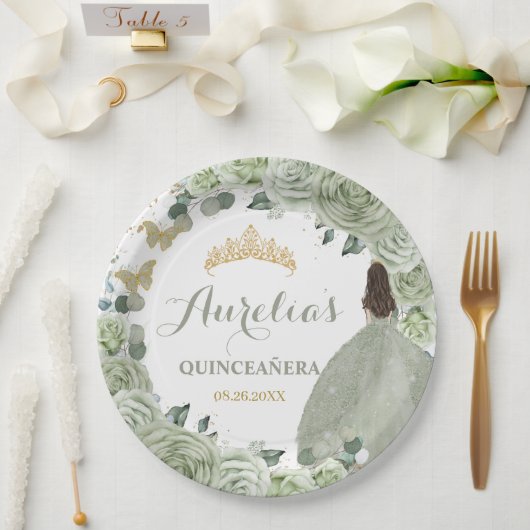 キンセアニラセージグリーンフローラプリンセス蝶 ペーパープレート (ウェディング)